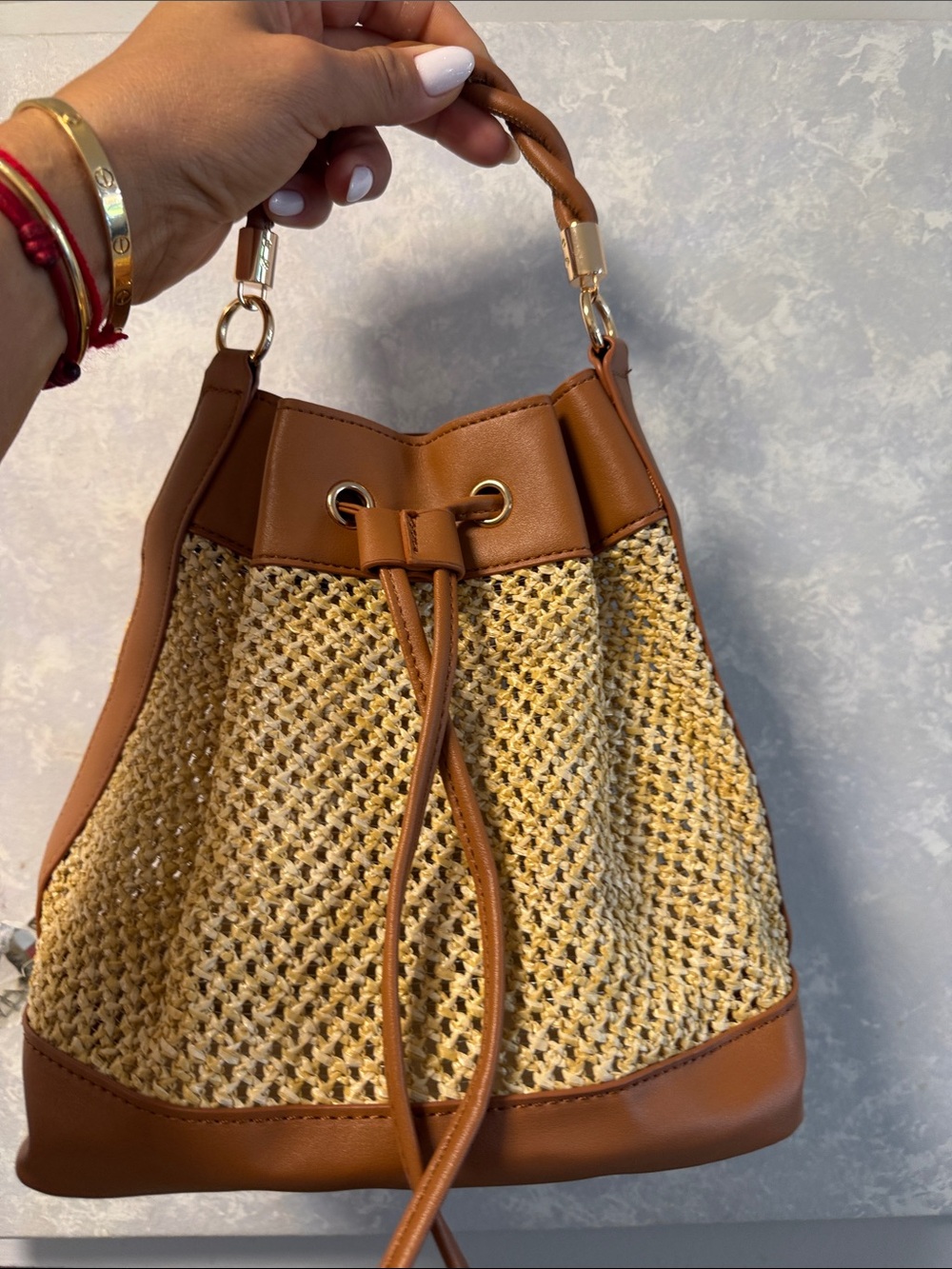 Tan Woven Bucket Bag - Classic Women’s Handbag